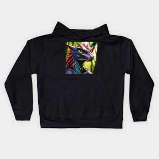 Rainbow Scaled Jungle Dragon with Big Eyes Kids Hoodie